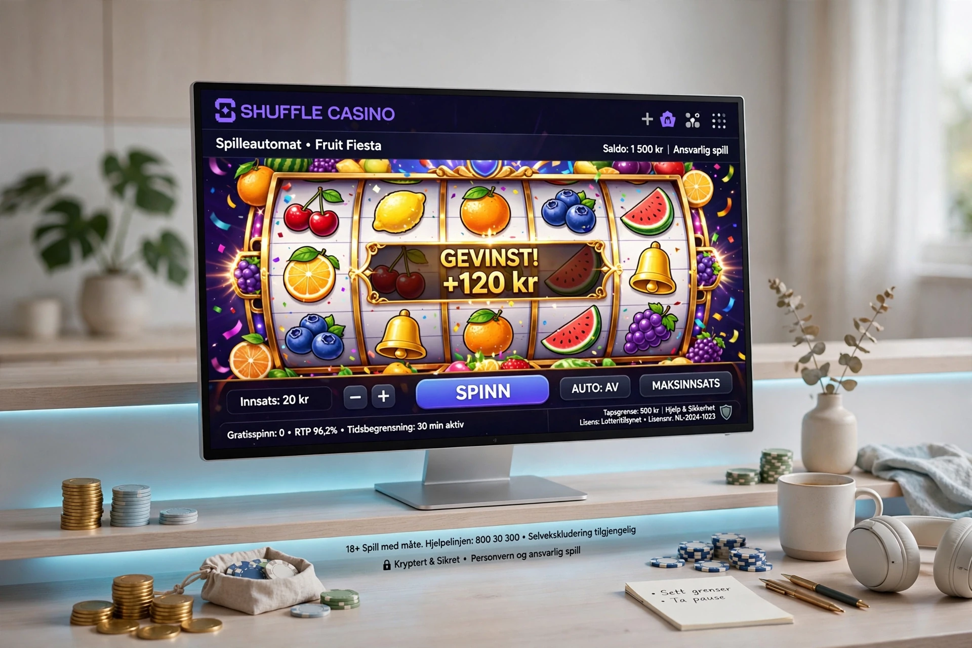 spilleautomater på skjermen SHUFFLE CASINO